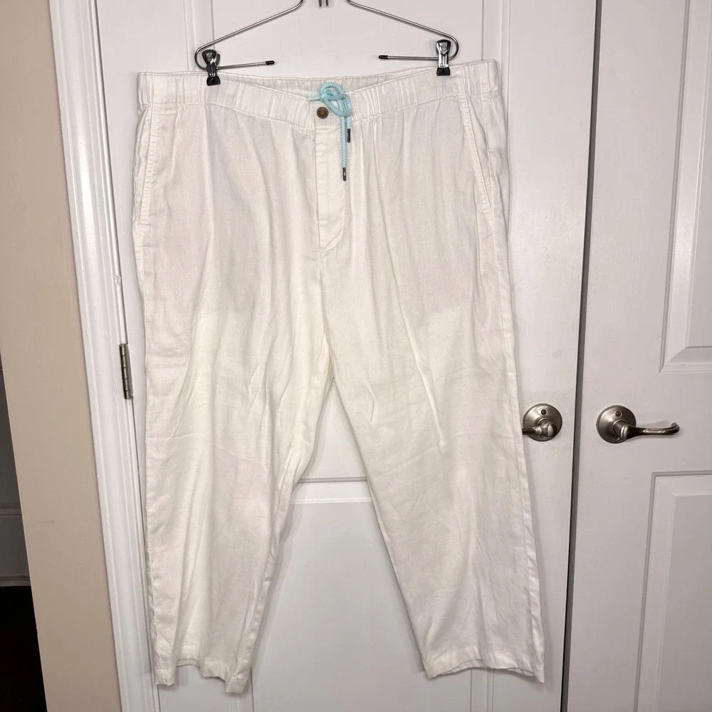 Tommy Bahama Men's 2XLB White Linen Blend Drawstring Beach Pants Relaxed Fit
